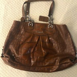Coach Brown Leather Croc Shoulder Bag